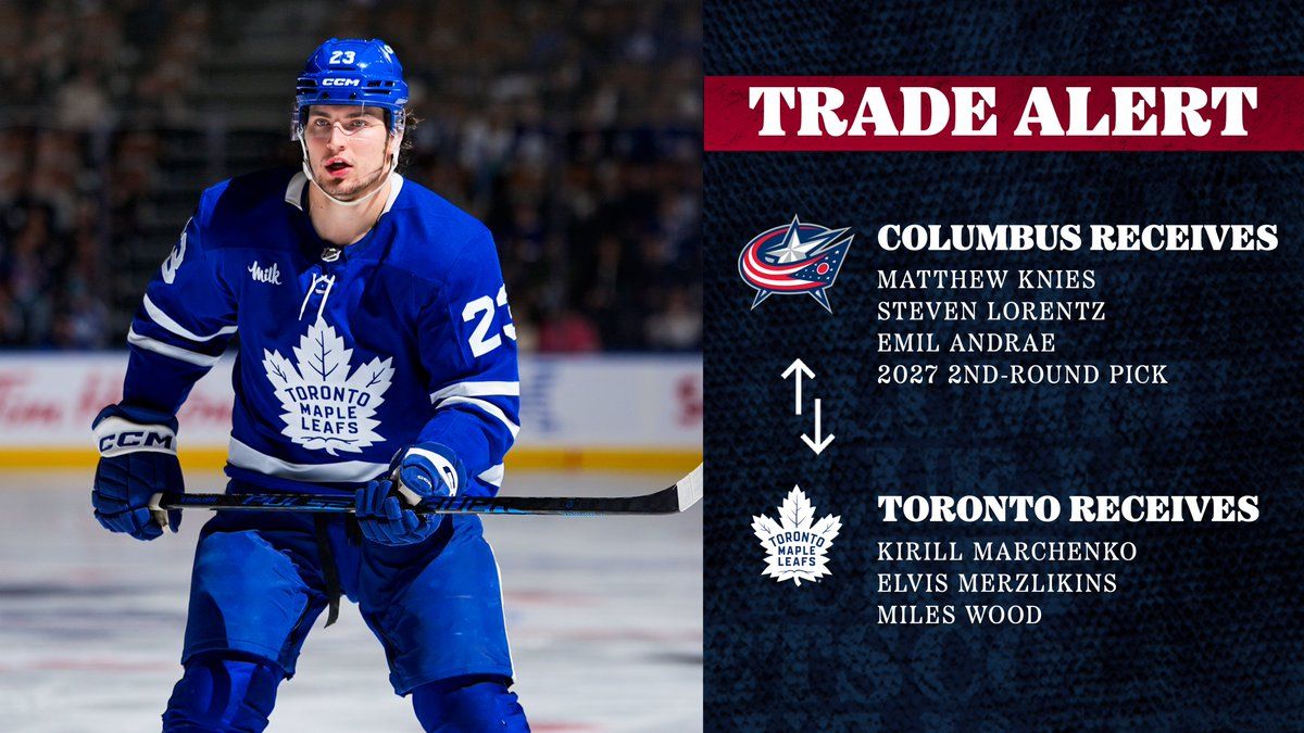 Maple Leafs acquire Kirill Marchenko in blockbuster trade with Blue Jackets