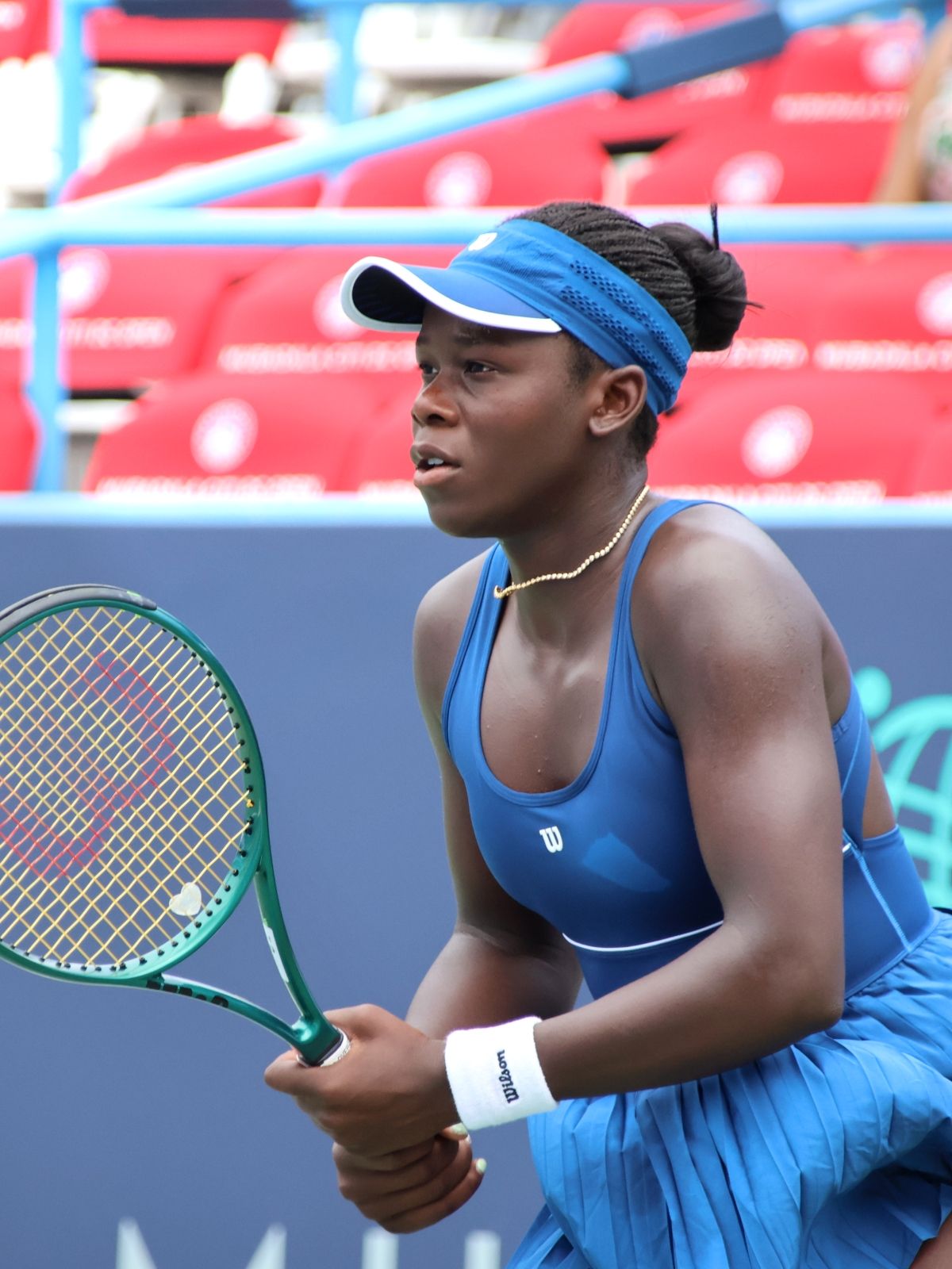 Victoria Mboko playing in the first round of the 2025 Washington Open