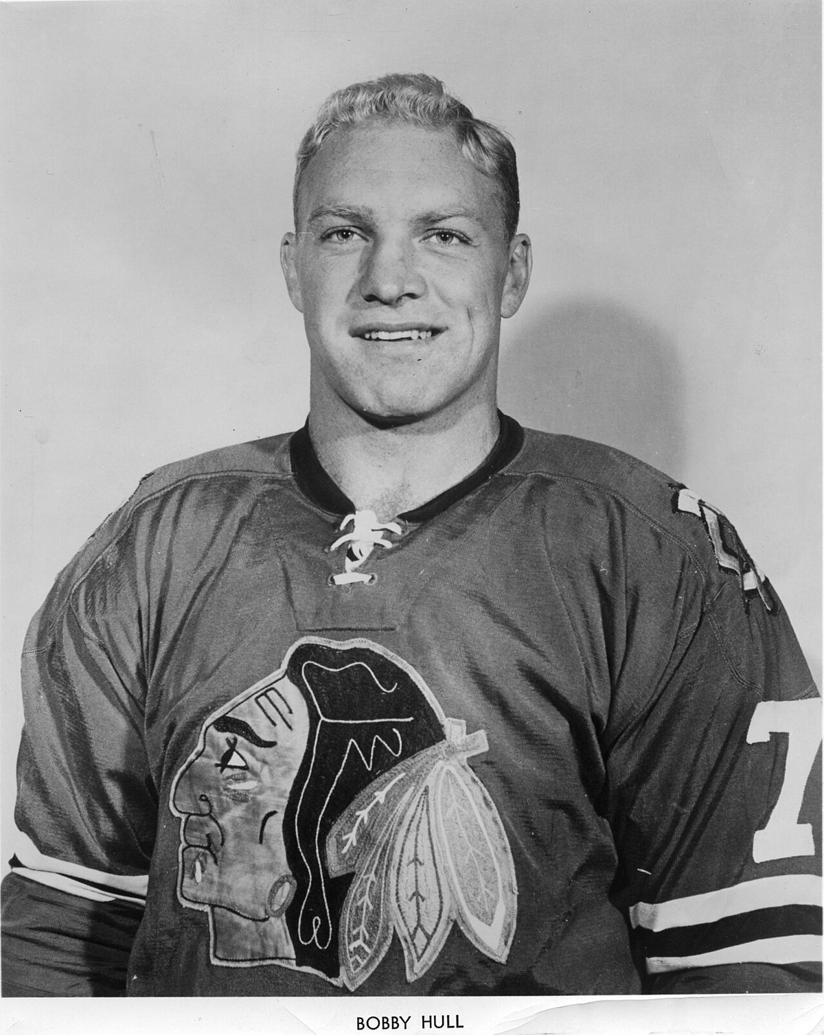 Bobby Hull, hockey player for the Chicago Blackhawks, originally from Point Anne, Ontario.