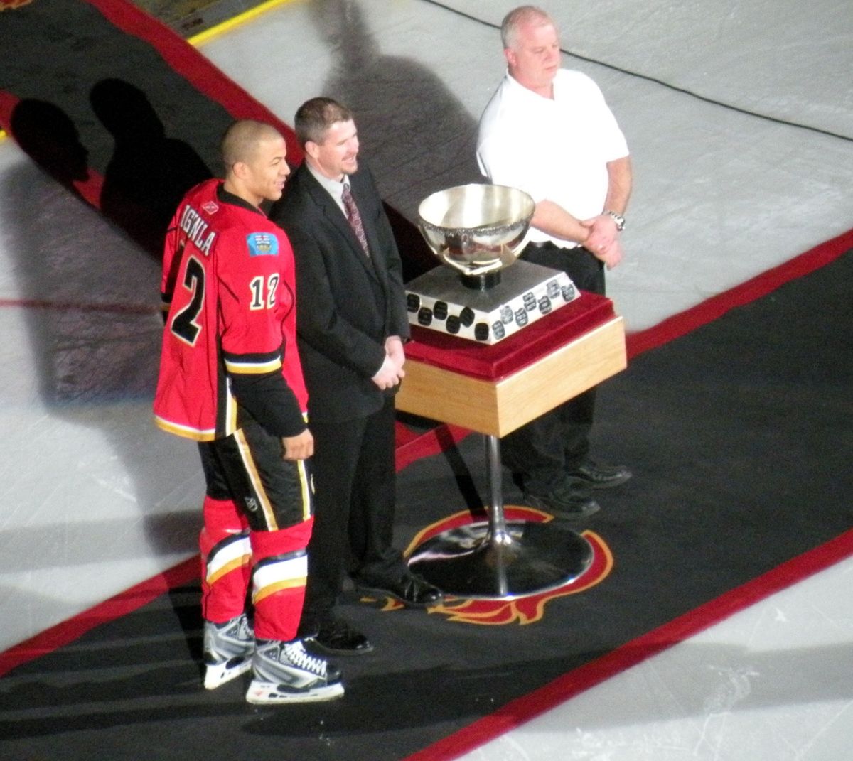 Jarome Iginla of the Calgary Flames during Calgary's monthly Molson Cup presentation. Iginla is being honoured as the runner-up for the mont