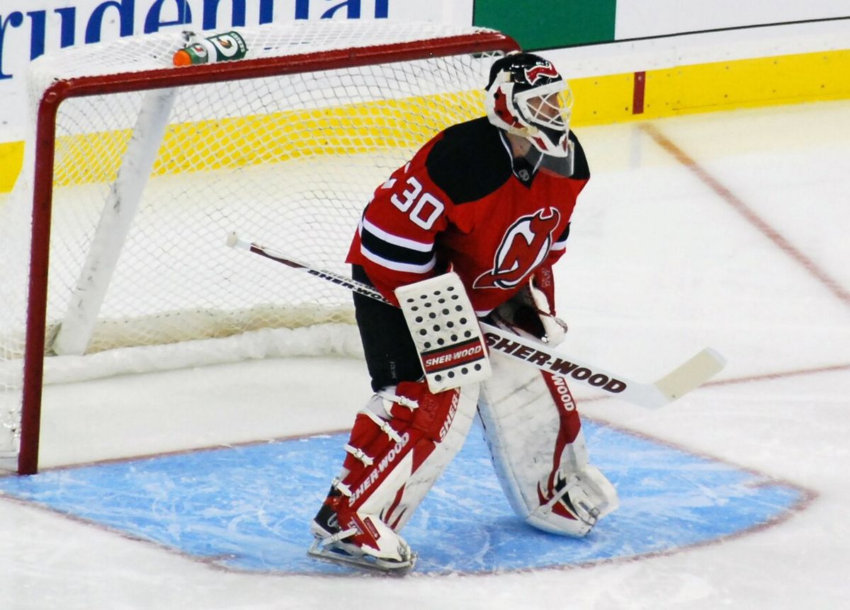Martin Brodeur against the New York Islanders on November 26, 2011 at the Prudential Center in Newark, NJ