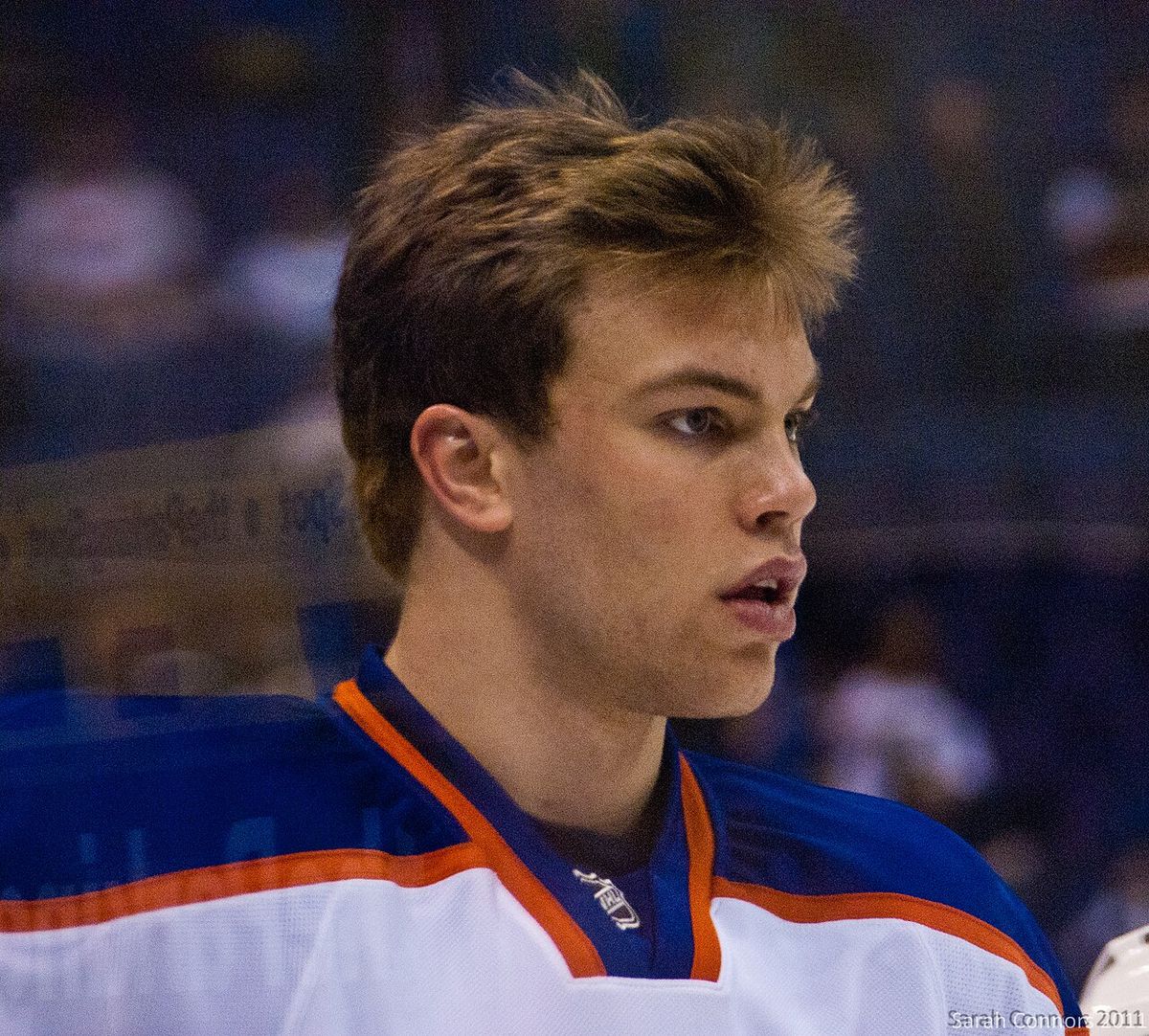 Taylor Hall, forward with the Edmonton Oilers before a game against the St. Louis Blues on January 5, 2012.