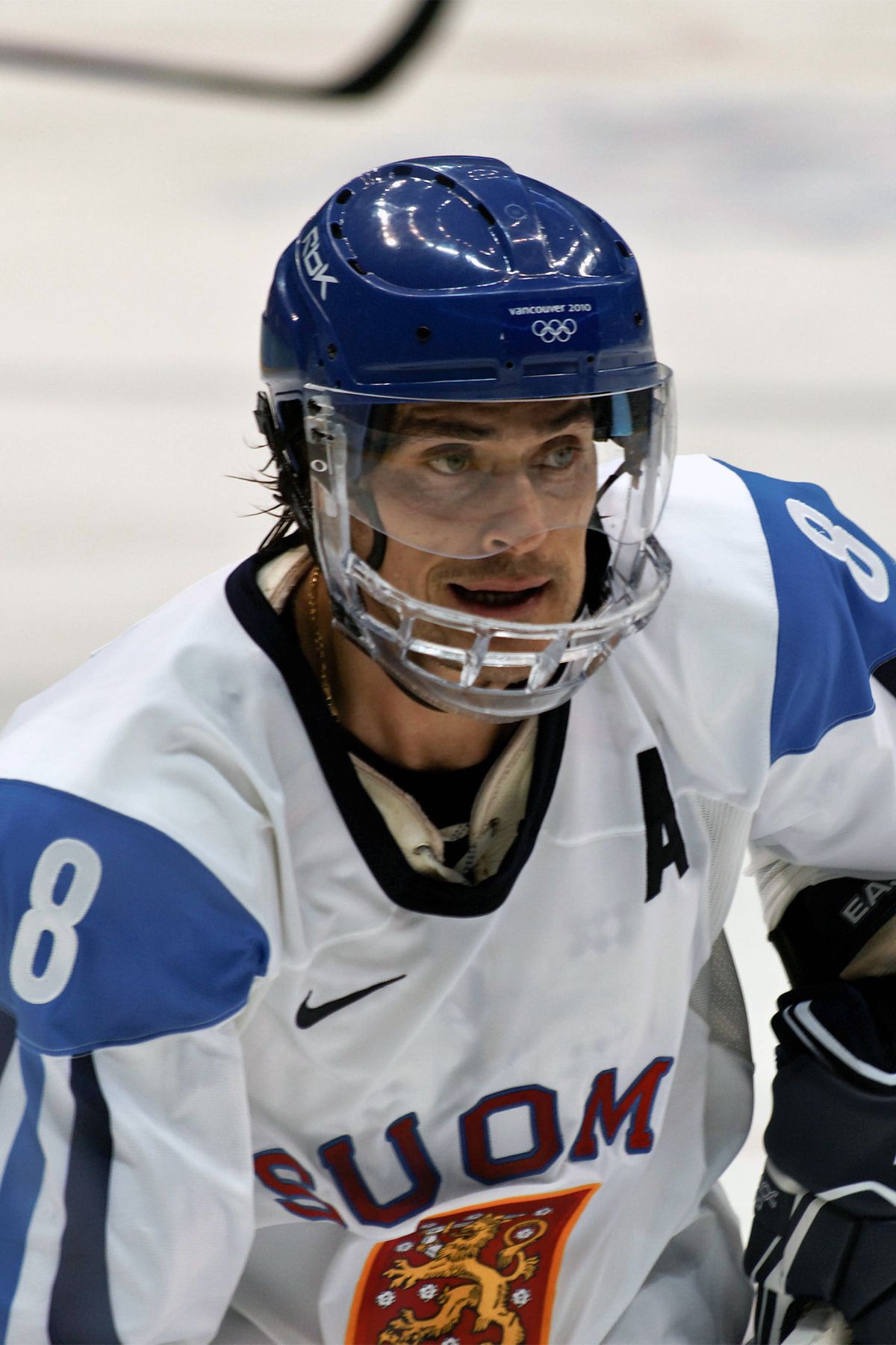 Finland forward Teemu Selanne in action against Germany during the 2010 Winter Olympics