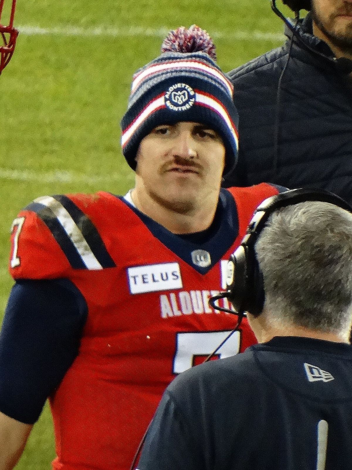 Cody Fajardo, quarterback for the Montreal Alouettes, and Jason Maas, head coach of the Alouettes.