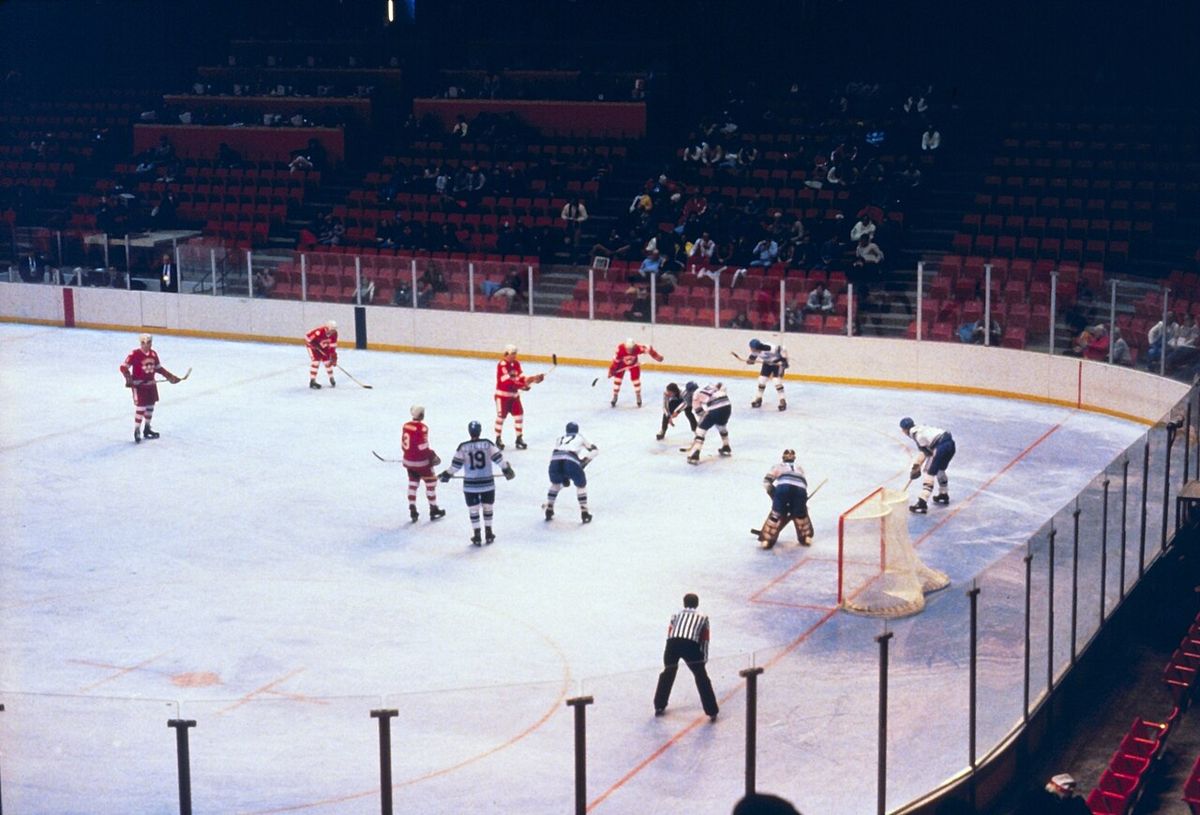 An ice Hockey Match during the 1980 Winter Olympics in Lake Placid.