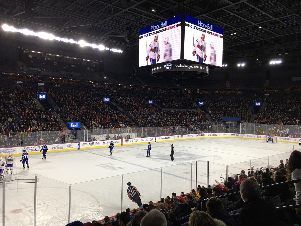 Place Bell during a game between the Laval Rocket and the Syracuse Crunch.