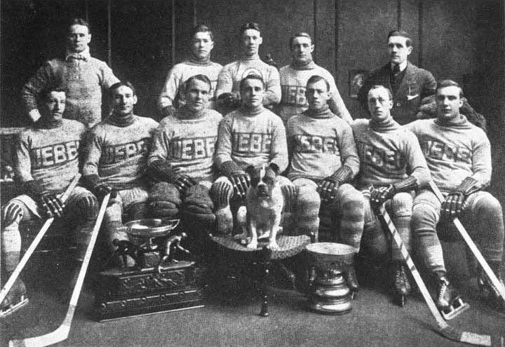 Team photo of the 1913 Stanley Cup champions, the Quebec Bulldogs.Top row, left to right: Dave Beland, Billy Creighton, Walter Rooney, Jeff 