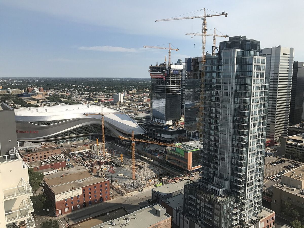 LOOKING NORTH EAST TO ICE DISTRICT CONSTRUCTION AND ROGERS PLACE