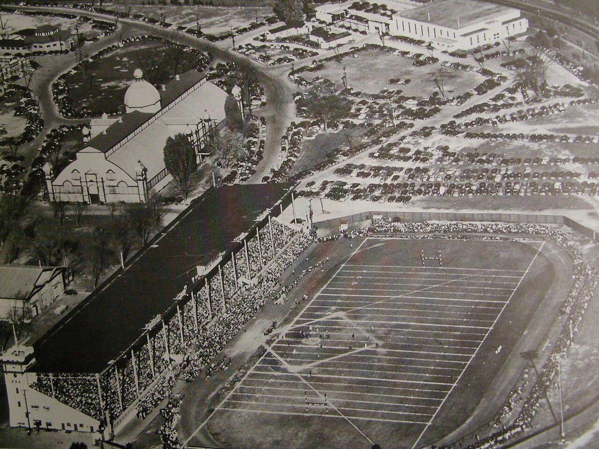 Aerial view of the stadium at Lansdowne Park, Ottawa, Canada.