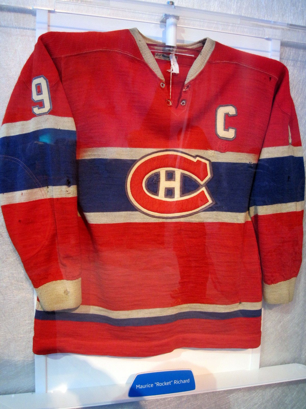 Montreal Canadiens jersey worn by Maurice Richard during his final NHL season in 1959-60 on display at LiveCity Downtown during the 2010 Win